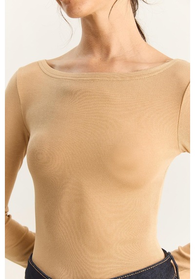 Shade Kadın Cotton Kayık Yaka Bluz 6025 60283832 - Bej