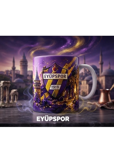 Eyüpspor Mor Sarı Tasarımlı Kaliteli Kupa Bardak Taraftar Kupası Beyaz