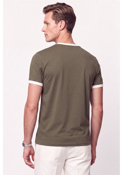 Efor Slim Fit Bisiklet Yaka Haki - Ekru Tişört Ts 932 Haki-ekru