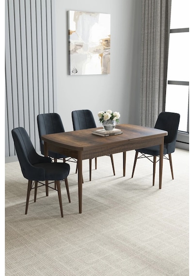 Zümra Serisi, Barok Ahşap Desen 80x132 Açılabilir Mdf Mutfak Masası Takımı 4 Adet Sandalye, Antrasit Zümra Serisi, Barok Ahşap Desen 80x132 Açılabilir Mdf Mutfak Masası Takımı 4 Adet Sandalye, Antrasit