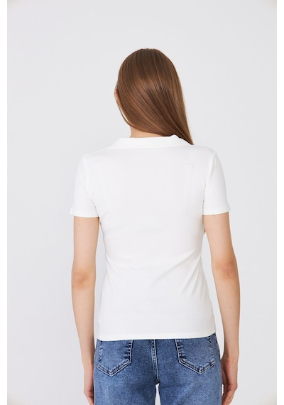Hdm Kadın Ekru Polo Yaka Fitilli Günlük Bluz - H6038