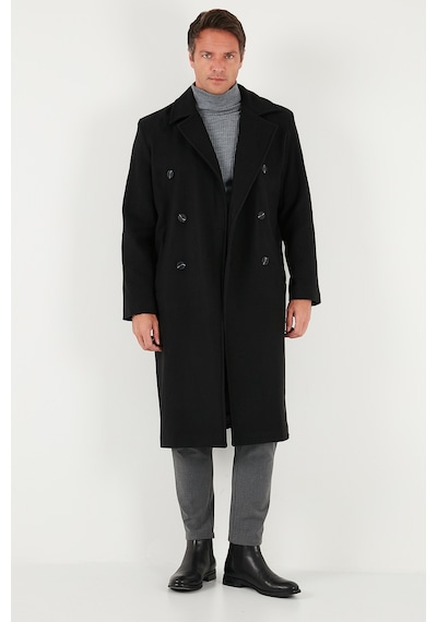 Buratti Loose Fit Kruvaze Yaka Uzun Astarlı Kaşe Erkek Kaban 681003 Siyah