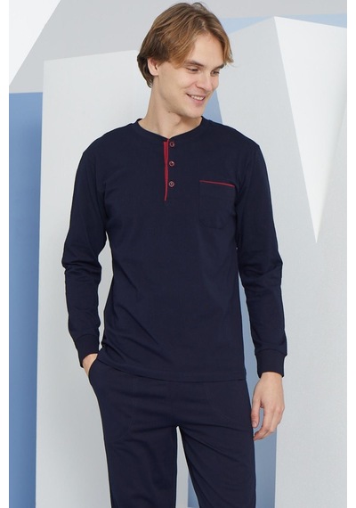 Kly Erkek Uzun Kol Midi Yaka Lacivert Pijama Takımı C9t2n4o4 001