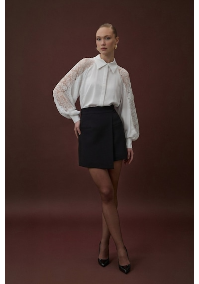 Sateen Talia Şort Etek - Siyah-137063 Siyah