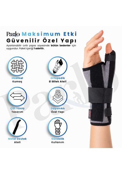 Başparmak Destekli El Bilek Ateli Metal Destekli Ayarlanabilir Ortopedik Bileklik