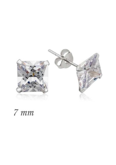 Gumush Gümüş Kare Tek Taş Zirkon Küpe - 7 Mm