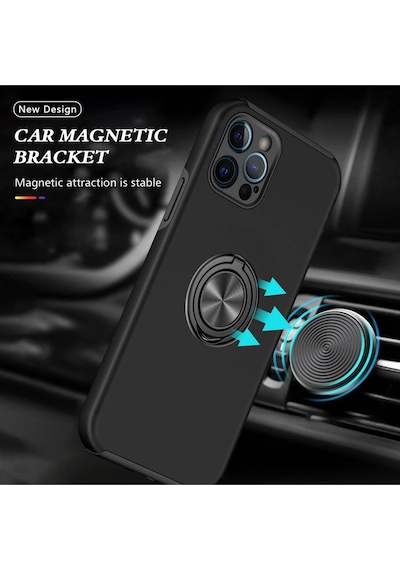 Newface - 581 - İphone 12 Pro Max Kılıf Elit Yüzüklü Kapak - Csmo-tex - - Siyah