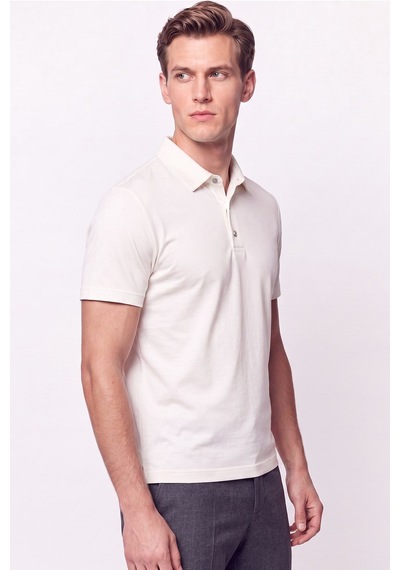 Efor Slim Fit Modal Kumaş Ekru Çıtçıtlı Polo Yaka Tişört Ts 923
