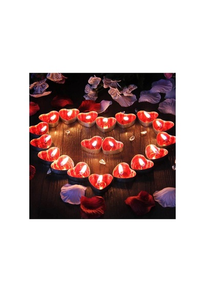 Kırmızı Kalpli Tealight Mum 50 Adet Kokusuz Kırmızı