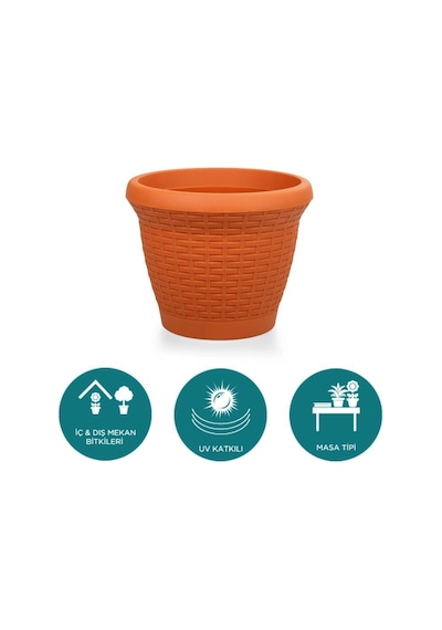 Omnipazar So-hs05 Plastik Hasır Desenli Dekoratif Saksı 25 Litre No 5 Kiremit 108