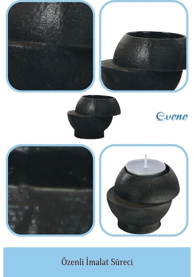 Mumluk Şamdan 3 Adet Tealight Ve İnce Mum Uyumlu Kesik Model - Siyah