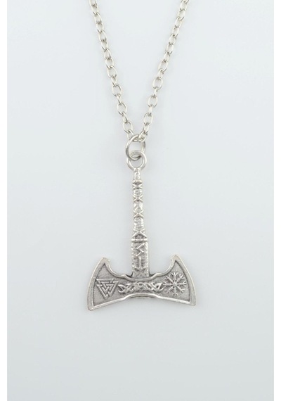 Viking Çift Taraflı Balta Antik Gümüş Kaplama Unisex Kolye Mor