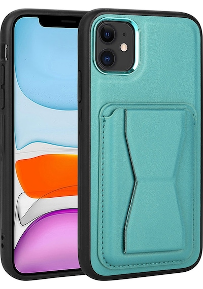 Kilifone - Apple Uyumlu iPhone 11 - Kılıf Kart Bölmeli El Tutacaklı Stand Olan Pu Deri Memo Kapak - Mavi