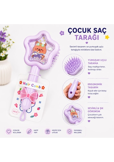 Sevimli Karekter Yumuşak Uçlu Çocuk Saç Tarağı 0