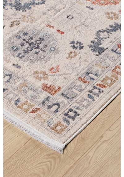 Krem Vintage Çiçek Motifli Makine Halısı - Salon Ve Oturma Odası Halısı Bej