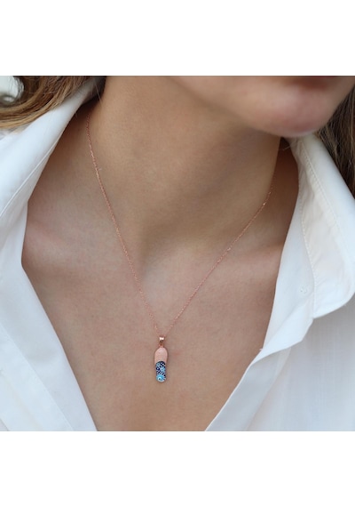 Nazar Boncuklu Rose Gold Kaplama Terlik Gümüş Kolye Gümüş