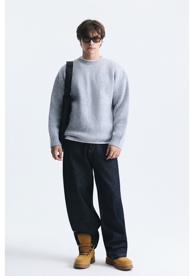 Vamos Oversize Fitilli Triko Kazak Gri Melanj