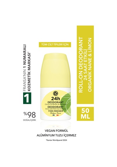 Yves Rocher Ter Kokusu Önleyici 24 Saat Etkili Kadın-erkek Roll-on Deodorant- Organik Nane&limon-57136 50 Ml