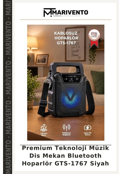 Premium Teknoloji Müzik Dis Mekan Bluetooth Hoparlör Gts-1767 Siyah