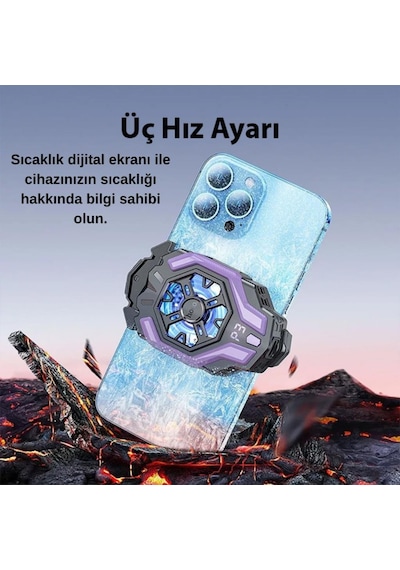 Polham Universal Işıklı Radyatörlü Süpercool Oyuncular İçin Telefon Soğutma Fanı, Kompakt Soğutucu