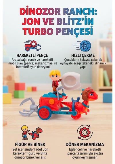 Gioc-hi Lisanslı Dinozor Ranch Jon Ve Blitz'in Turbo Pençesi Figür Ve Araç Eğitici Oyun Seti