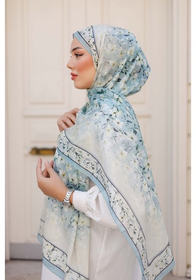 Mimiyum Lemon Flower Nayf İpek Şal - Turkuaz