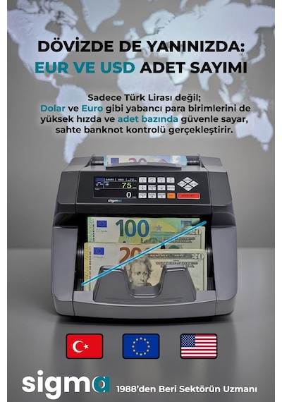 SC7520 Karışık Para Sayma Makinesi, TL Karışık, Euro ve Usd Adet Sayım + Müşteri Ekranı
