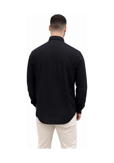 Wear Vexel Erkek Keten Kumaş Uzun Kollu Regular Fit Gömlek - Siyah Çok Renkli