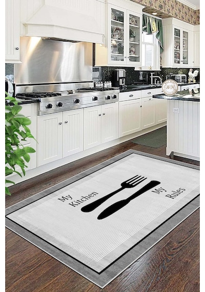 West Home Makinede Yıkanabilir Kaymaz Taban Leke Tutmaz Gri Mutfak Halısı Mutfak Kesme Yolluk