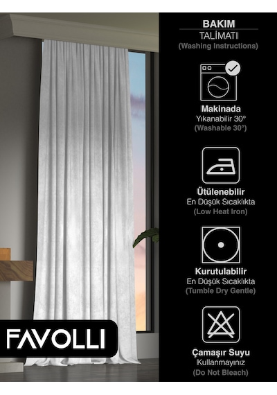 Br Favolli Kadife Dokulu Beyaz Ada Fon Perde Ekstrafor Büzgülü Dream Series Beyaz