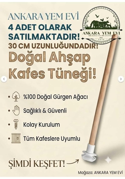 Tr Plastik Başlıklı 30 Cm Gürgen Kafes Tüneği, 4 Adet