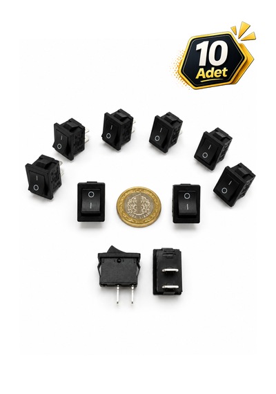 Kare Işıksız On/off Anahtar Switch 2 Pin 15x21 Mm Siyah Anahtar 10 Adet 6a/250vac 10a/125/250cac