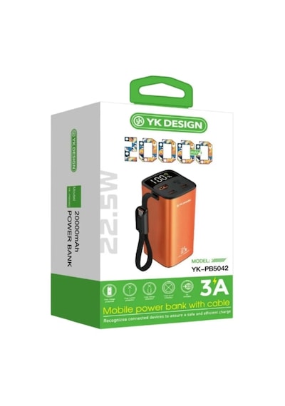 Yk Design Yk-pb5042 20000 Mah 22.5w Kablolu Lcd Göstergeli Powerbank Turuncu