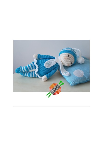 Amigurumi Oyuncak Uyku Arkadaşı Mavi Bebek 45Cm