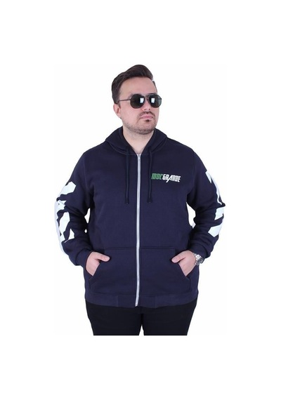 Starbattal Büyük Beden Kapüşonlu Fermuarlı 3ip Sweat Mg 25718 Lacıvert Lacivert