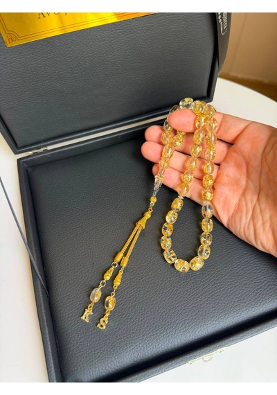 Altın Parçacıklı Tesbih, Premium Kutu Ve Özel Harf Eklemeli, Erkek, Hediye, Kutuyaisim Ks1597