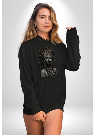 Afrikalı Kadın Sanat Siyahi Kadın Erkek Siyah Kapüşonlu Sweatshirt Hoodie Siyah