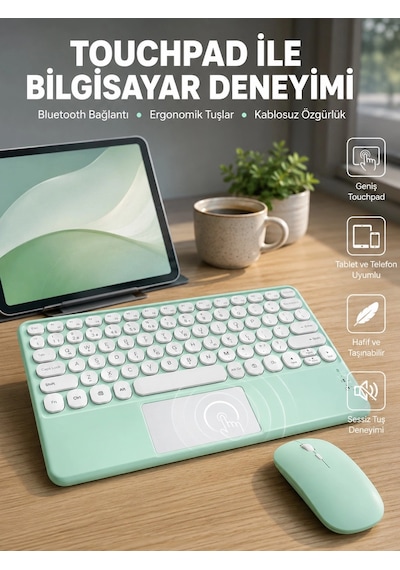 Mey İthalat Profesyonel Wifi Q Klavye Bluetooth Klavye Touchpad 10.8 Inç Yeni Nesil
