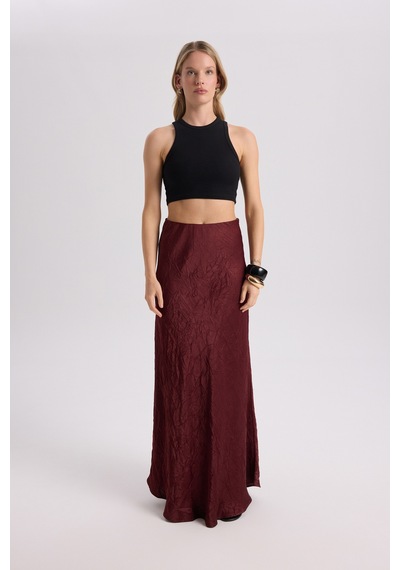 Mai Collection Mai Studios Co. Eubah Kırışık Uzun Bordo Saten Etek Bordo