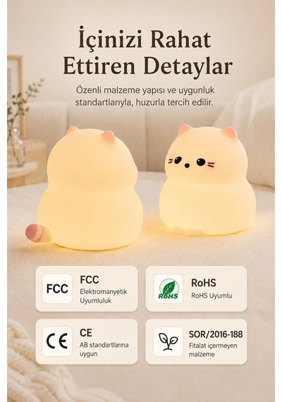 Cappo - Kedi Figürlü Şarjlı Silikon Gece Lambası 3 Kademe Dokunmatik Usb-c Beyaz Beyaz