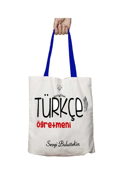 Art Hediye Mavi Kulplu Kişiye Özel Türkçe Öğretmeni Ty Yıkanabilir Omuz Çanta Çok Renkli