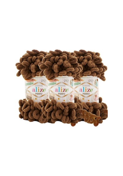 Puffy 3 Lü Paket El Örgü İpi - Şişsiz 100g X 3 Adet Renk No: 321 - Kahve Moka