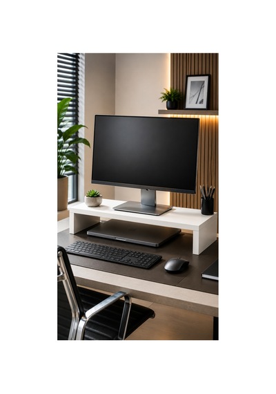 Beyaz Monitör Yükseltici Standı 45x20x10 Cm Masaüstü Ekran Yükseltici Bilgisayar Standı Beyaz