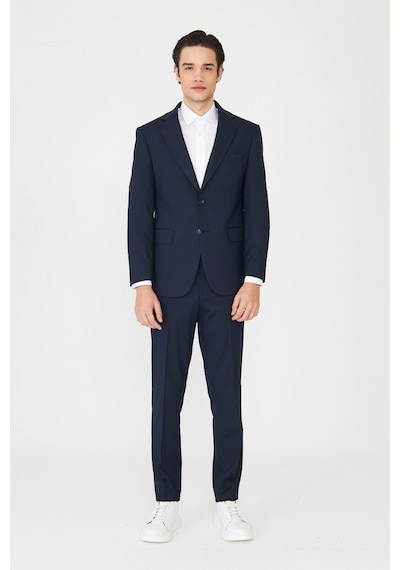 Lacivert Modern Slim Fit Dokulu Kumaş Şık Klasik Yaka Zamansız Takım Elbise Laci
