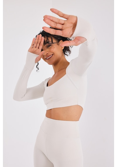 Scorp Eclipse Kadın Spor Uzun Kollu Crop Sweatshirt Bej Standart Bej