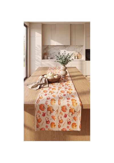 Duck Kumaş Bal Kabak Desenli Runner Su İtici, Leke Tutmaz, Sonbahar Dekoratif Runner Turuncu - 906405880 Turuncu