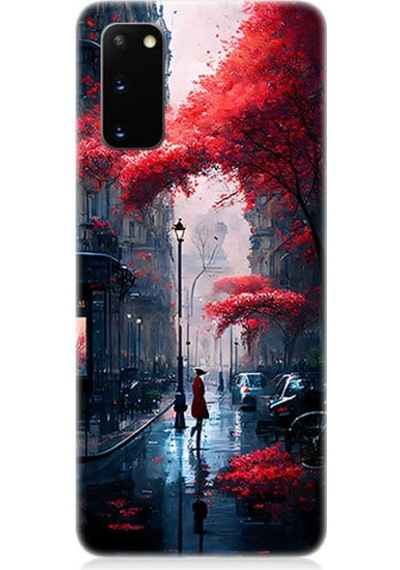 Samsung Galaxy S20 Uyumlu Kırmızı Ağaçlar Desenli Silikon Kılıf