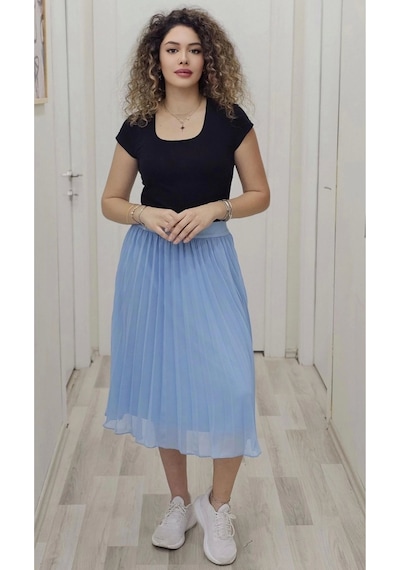 Lodmela Beli Lastikli Pliseli Etek 6018-bebe Mavisi Bebe Mavisi