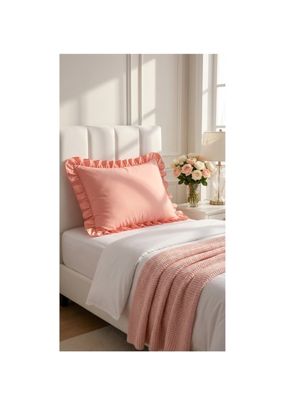 Fırfırlı Pamuklu Kumaş Yastık Kılıfı 50 X 70 Somon - 719396431 Somon