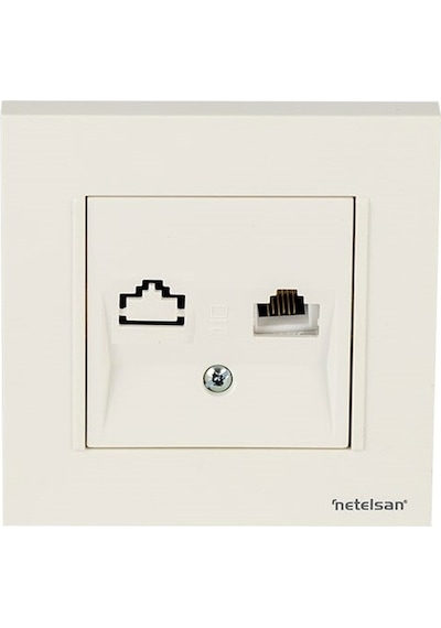 Netelsan Byobu Tekli Data Prizi rj45 Cat6 Çerçeveli - Beyaz